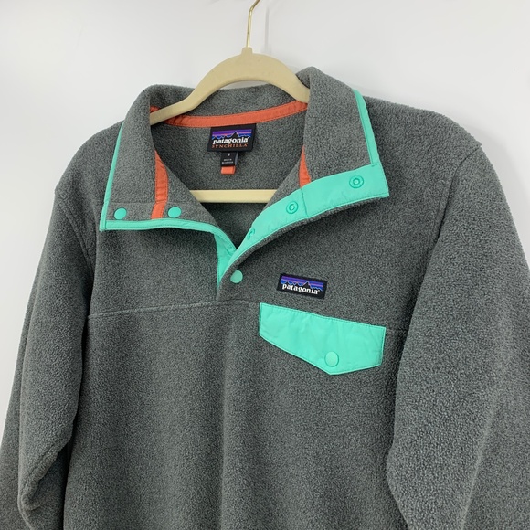 Patagonia Synchilla Snap-T Pullover Grey & Mint Green Sz S - Picture 3 of 10